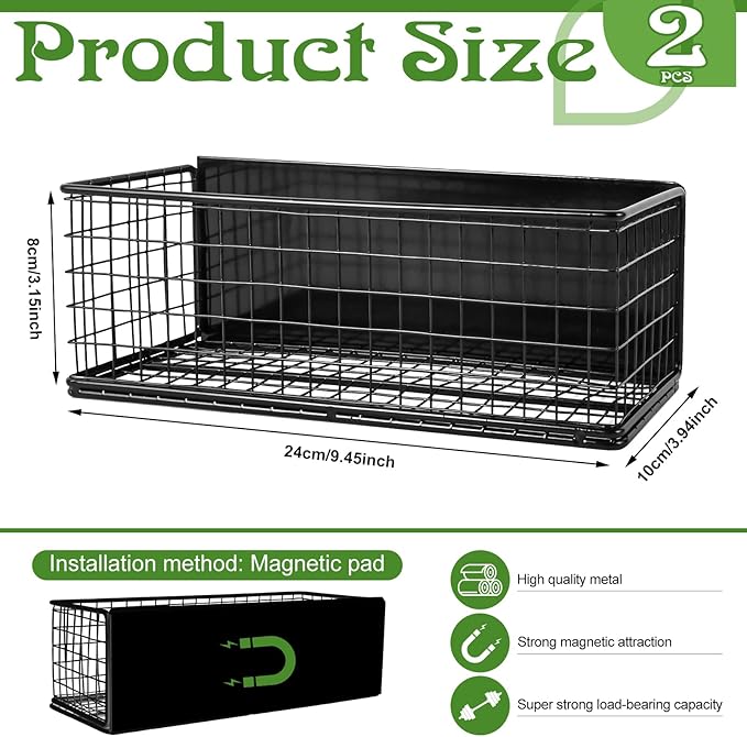 ONESIXEC 2 Pack Magnetic Basket Organizer Magnetic Baskets for Refrigerator Magnetic Storage Bin Baskets Magnetic Shelf Baskets for Home Kitchen Fridge Pantry Office Holds