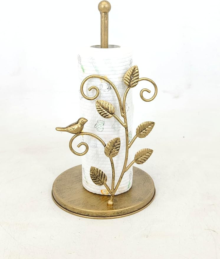 Bird Paper Towel Kitchen Roll Holder | Vintage Brass Gold | Elegant Premium Kitchen Countertop Roll Dispenser