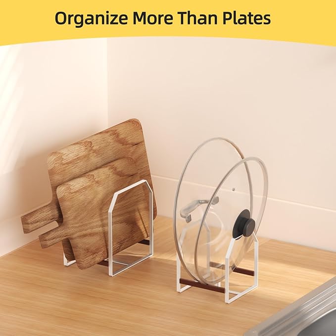 4 Pack Plate Organizer for Cabinet, Arched Dish Holder Metal Rack for Cupboard, Space Saver Dish Storage Rack, Holds 612 Inch Plates, 2 Large 2 Small, White