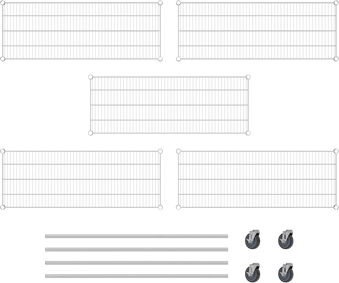 Commercial NSF Listed Chrome Mobile Wire Shelving Kit 18" x 48" x 60", with 5 Shelves Perfect for Warehouse, Walk-in Refrigerator, Freezer, Grocery Store, Restaurant, Dishroom