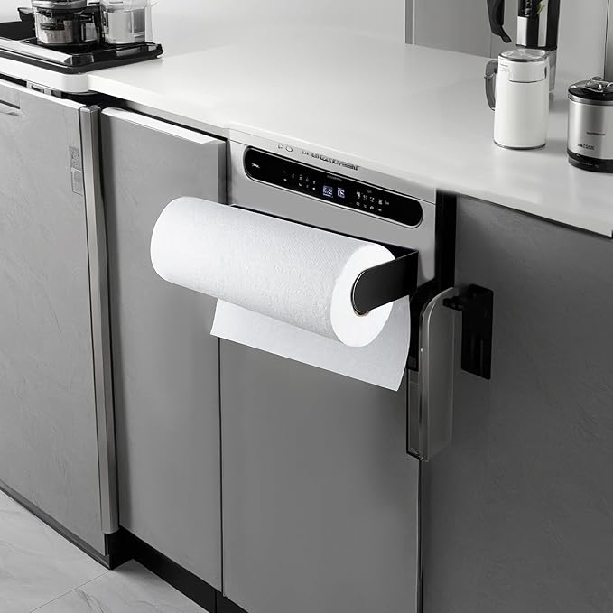 YIGII Magnetic Paper Towel Holder Black, Kitchen Outdoor Grill Garage Paper Towel Rack with Strong Magnets, Papertowel Holder for Fridge, Stainless Steel