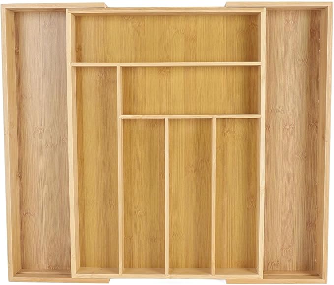 Kitchen Silverware Organizer Expandable for Cutlery and Utensils, Adjustable Wood Utensil Storage Cutlery Tray for Drawers, Kitchen Drawer Organizer Utensil Holder Makeup Organizer with(8 Slots)