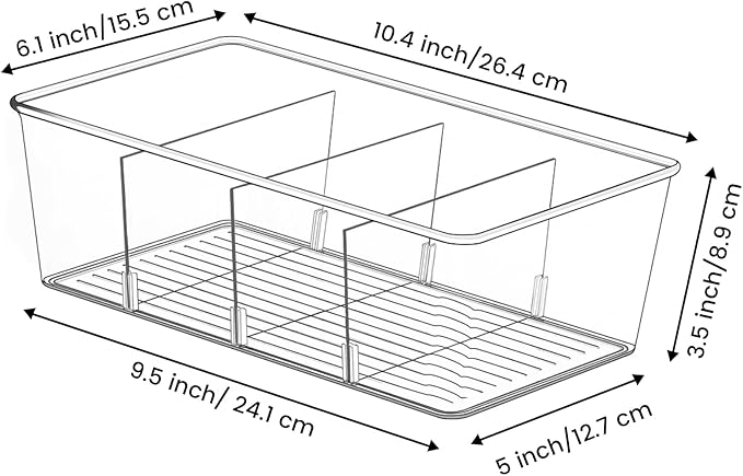 Wilfox 5 Pack Clear Pantry Organizer Bins with Removable Dividers, Kitchen Storage and Organization Product Accessories