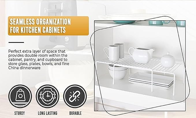 YBM Home 2553v Shelf Organizer and Storage Rack, 11"L x 5"W x 5"H, Silver, Pack of 4