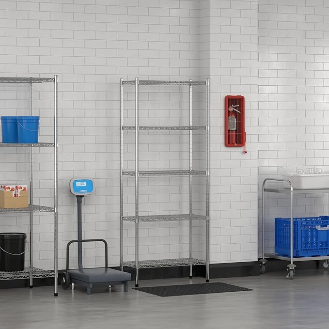 Commercial NSF Listed Chrome Stationary Wire Shelving Kit 14" x 30" x 74", with 5 Shelves Perfect for Warehouse, Walk-in Refrigerator, Freezer, Grocery Store, Restaurant, Dishroom
