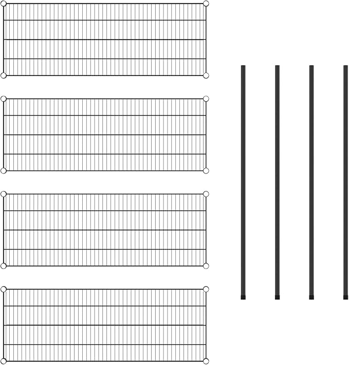 Commercial NSF Listed Black Epoxy Stationary Wire Shelving Kit 18" x 48" x 54", with 4 Shelves Perfect for Warehouse, Walk-in Refrigerator, Freezer, Grocery Store, Restaurant, Dishroom