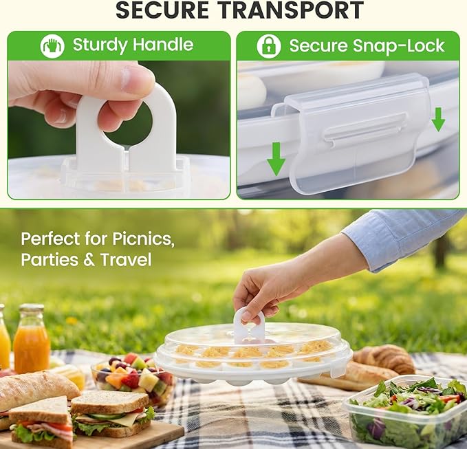 HANSGO Deviled Egg Containers with Lid, Deviled Egg Platter Carrier Holder Trays with 22 Slots for Holiday Party and Home Kitchen, White