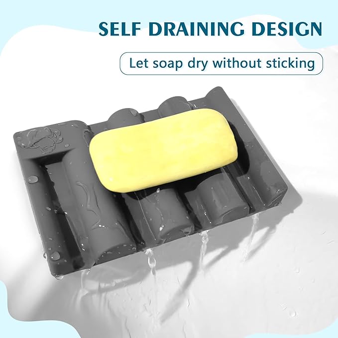 Silicone Soap Dish,Self Draining Soap Holder Perfect for Shower,Bathroom Sink,Kitchen Sink & Travel,Non-Slip Bar Soap Holder Extend Soap Life,Keep Soap Bars Dry Clean (Grey-2Pcs)