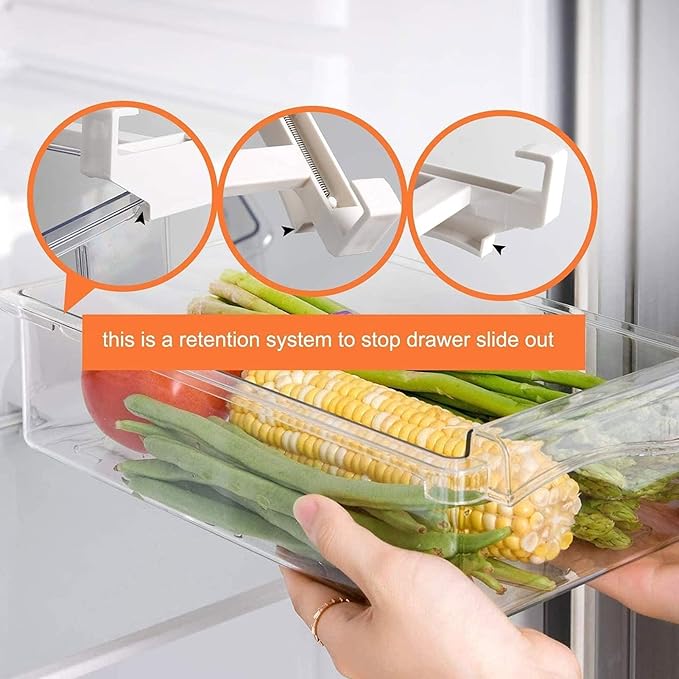 Fridge Drawer Organizer, Clear Refrigerator Organizer Bins Pull Out Storage Bins for Fridge Shelf Pullable Refrigerator Storage Box