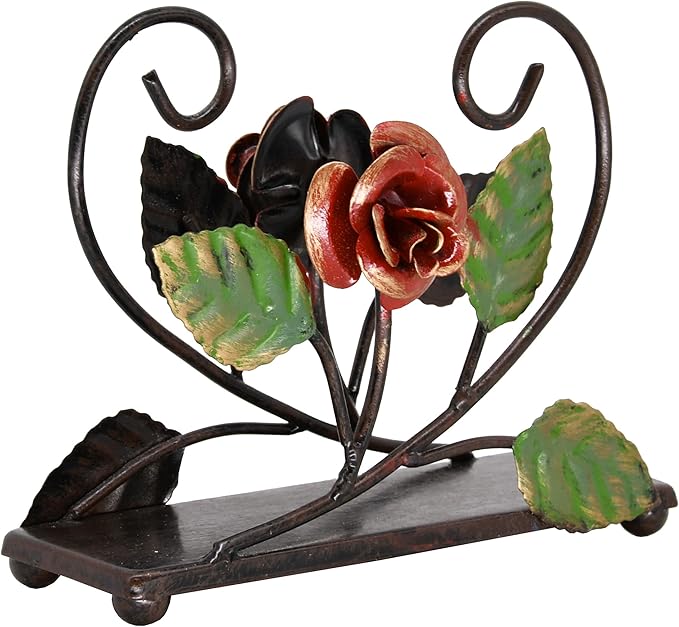 OwlGift Multicolor Napkin Holder – Rose Design Metal Napkin Storage for Tables Modern Serviette Organizer – Tissue Dispenser Perfect for Outdoor Events – Decorative Clear Cocktail Napkin Kitchen Décor