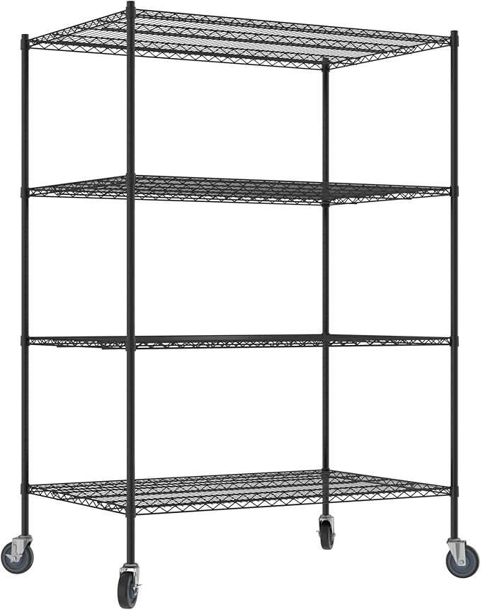 Commercial NSF Listed Black Epoxy Mobile Wire Shelving Kit 36" x 54" x 80", with 4 Shelves Perfect for Warehouse, Walk-in Refrigerator, Freezer, Grocery Store, Restaurant, Dishroom