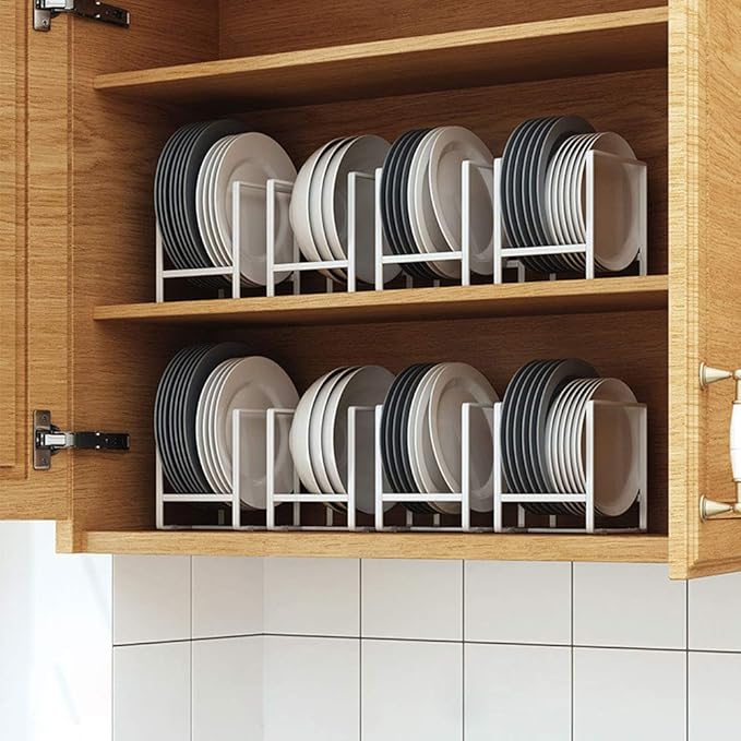 2PCS Plate Holders Organizer, Metal Dish Storage Dying Display Rack for Cabinet, Counter and Cupboard - White， Small