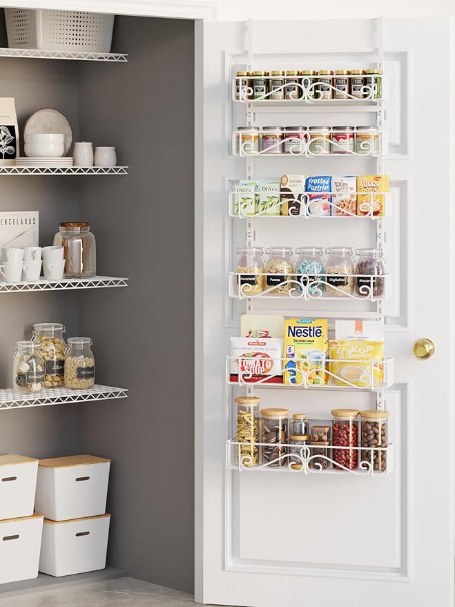 6-Tier Over the Door Pantry Organizer, Over the Pantry Organization And Storage, Pantry Door Organization, Home Laundry Room Bathroom & Kitchen Organization Essentials Metal, White