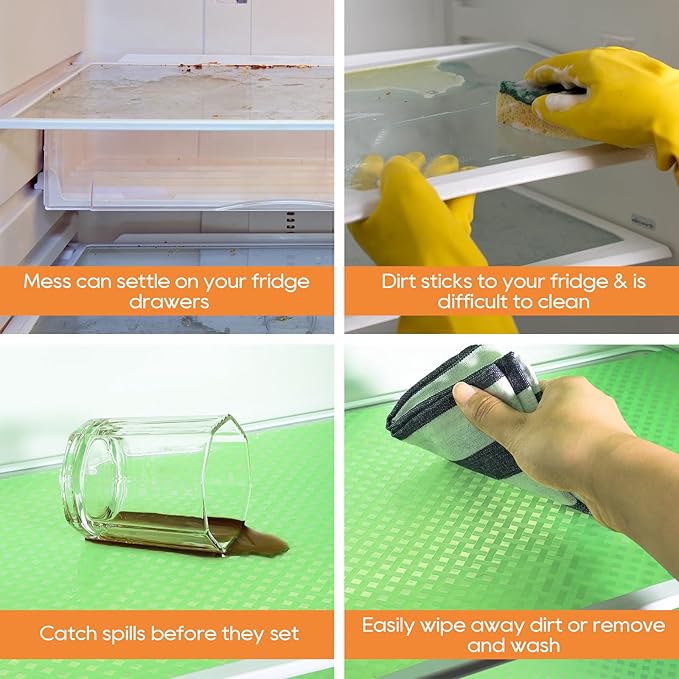 StaHom Fridge Liner Shelf Liners for Kitchen Cabinet Refrigerator Liners Waterproof & Oil-Proof Kitchen Cupboard Liner Non Adhesive Drawer Mats EVA Material for Shelves -Green 11.8 x 118 Inches