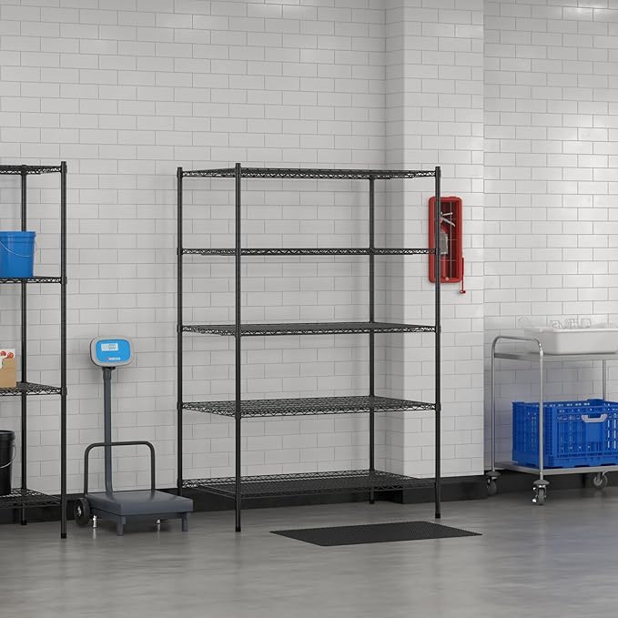 Commercial NSF Listed Black Epoxy Stationary Wire Shelving Kit 30" x 48" x 74", with 5 Shelves Perfect for Warehouse, Walk-in Refrigerator, Freezer, Grocery Store, Restaurant, Dishroom