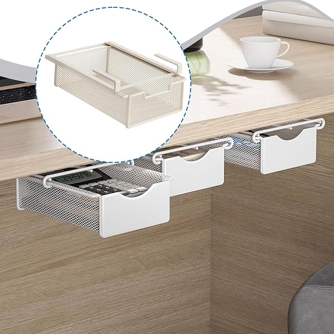 Wire Shelf Basket Organizer Hanging Pullout Drawer Basket Versatile Decor Sturdy Under Cabinet Hanging Drawer for Pantry Home, White