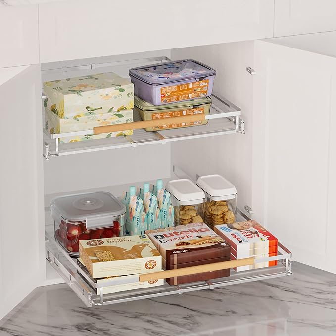 SANNO Pull Out Cabinet Organizer, Sliding Shelf, Pots and Pans Organizer, Expandable Shelf Drawer, Width 12.118.4"