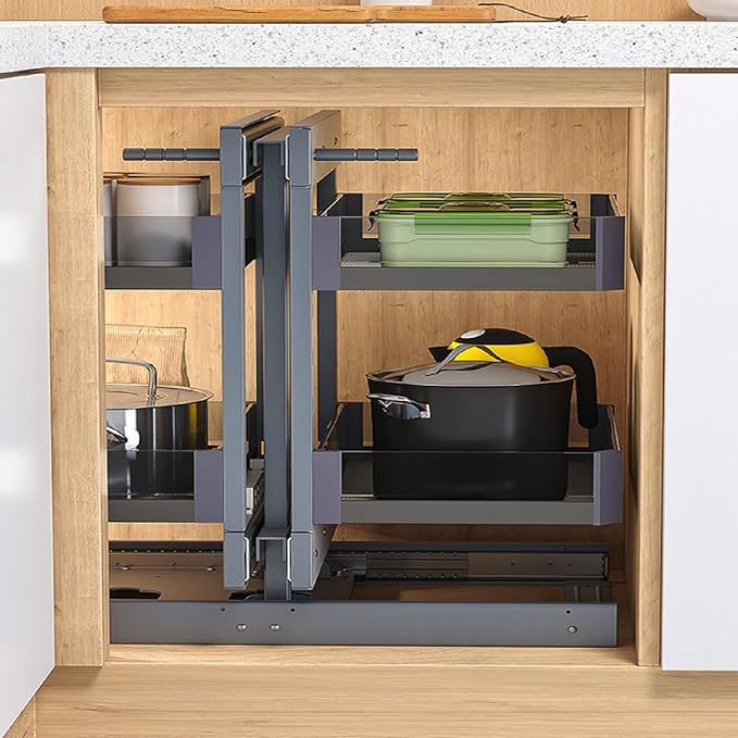 Gdrasuya10 Modern Blind Corner Cabinet Pull Out Organizer, 15" Opening Blind Cabinet Organizer 2 Tier Pull Out Shelf Organiser for Kitchen Cabinét Slide Out Organiser for Right or Left Open