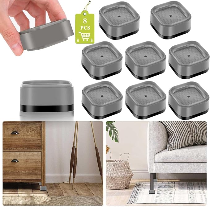 8 Pack Furniture Risers 1 Inch, Adjustable Bed Risers Heavy Duty for Table Desk Couch Chair Sofa Cabinet Bed Legs Dorm, Square Stackable Bed Raisers Blocks Lift Height 1", 2" or 3", Black