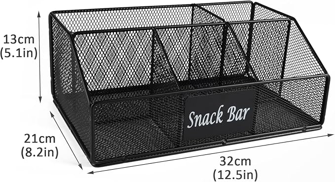 Metal Wire Snack Display Baskets,5-Compartment Snacks Storage Bin for Countertop,Office,Party,Bedroom,Kitchen,Pantry Shelf,Snacks Cabinet Dispenser Caddy for Chips,Packets