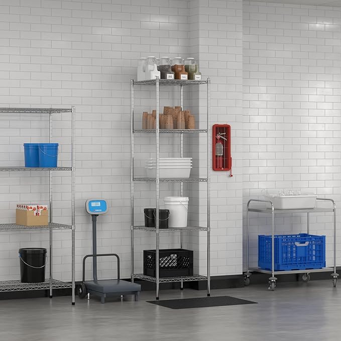Commercial NSF Listed Chrome Stationary Wire Shelving Kit 24" x 24" x 86", with 5 Shelves Perfect for Warehouse, Walk-in Refrigerator, Freezer, Grocery Store, Restaurant, Dishroom