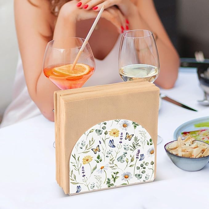 Wildflowers Butterflies Napkin Holder for Table Paper Napkins Holder Acrylic Tissue Dispenser Kitchen Dining Room Bathroom Party Car Decor