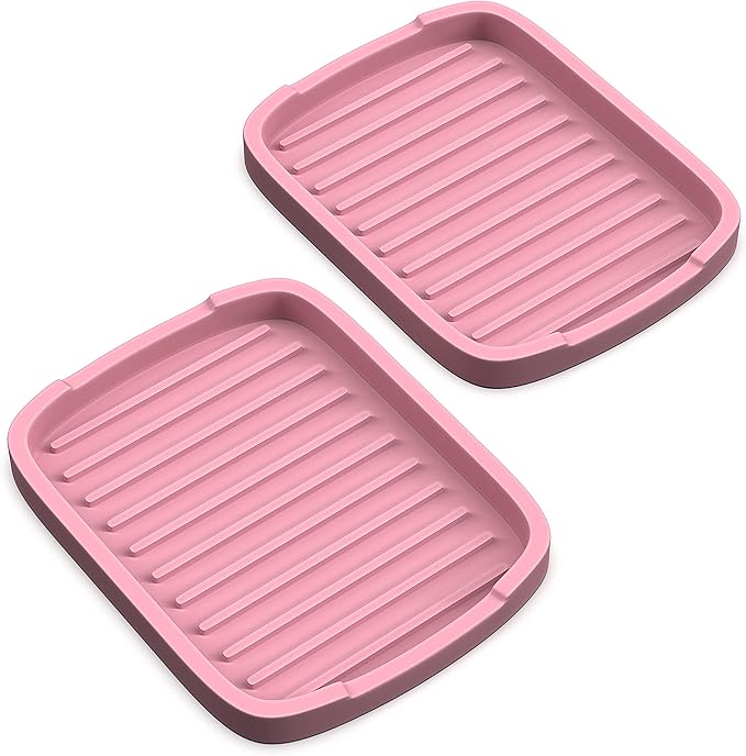 Silicone Sponge Holder -soap Tray - 5.9" X 4.33" Set -2pcs (Pink)