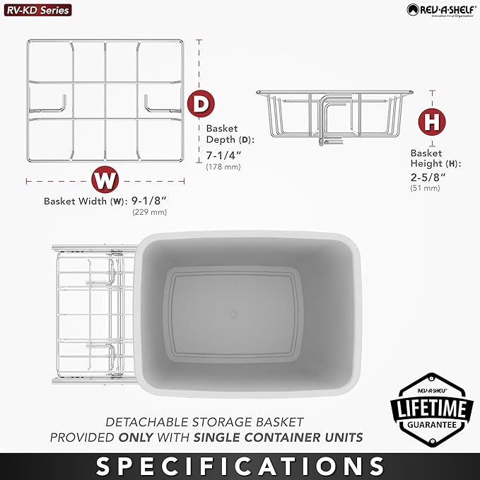 Rev-A-Shelf Pullout Trash Can for Kitchen Cabinets 35 Qt Garbage Waste Recycling Bin with Full Extension Slides, Black, RV-12KD-18C S