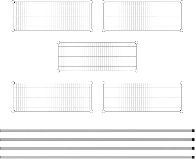Commercial NSF Listed Chrome Stationary Wire Shelving Kit 14" x 36" x 86", with 5 Shelves Perfect for Warehouse, Walk-in Refrigerator, Freezer, Grocery Store, Restaurant, Dishroom