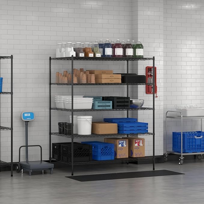 Commercial NSF Listed Black Epoxy Stationary Wire Shelving Kit 36" x 60" x 74", with 5 Shelves Perfect for Warehouse, Walk-in Refrigerator, Freezer, Grocery Store, Restaurant, Dishroom