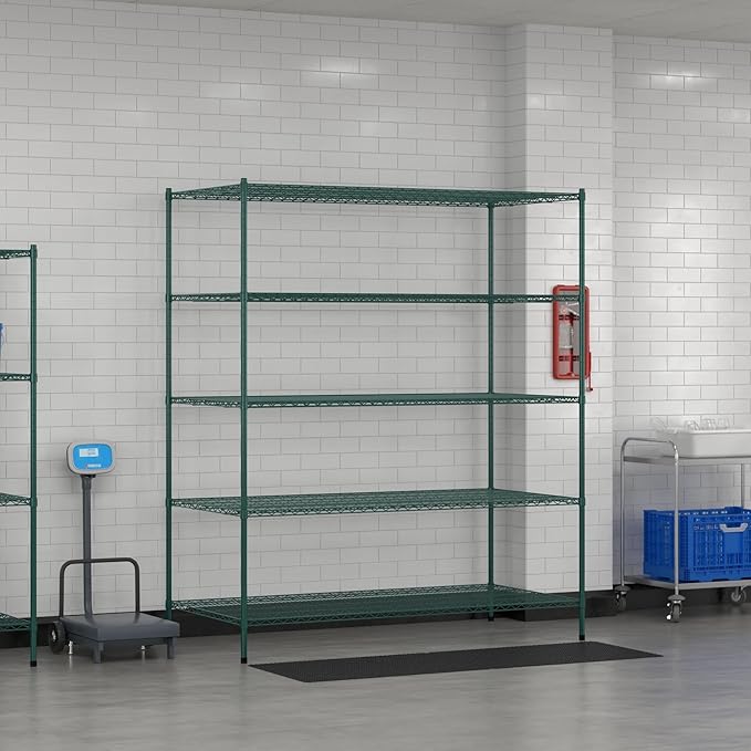 Commercial NSF Listed Green Epoxy Stationary Wire Shelving Kit 36" x 72" x 86", with 5 Shelves Perfect for Warehouse, Walk-in Refrigerator, Freezer, Grocery Store, Restaurant, Dishroom