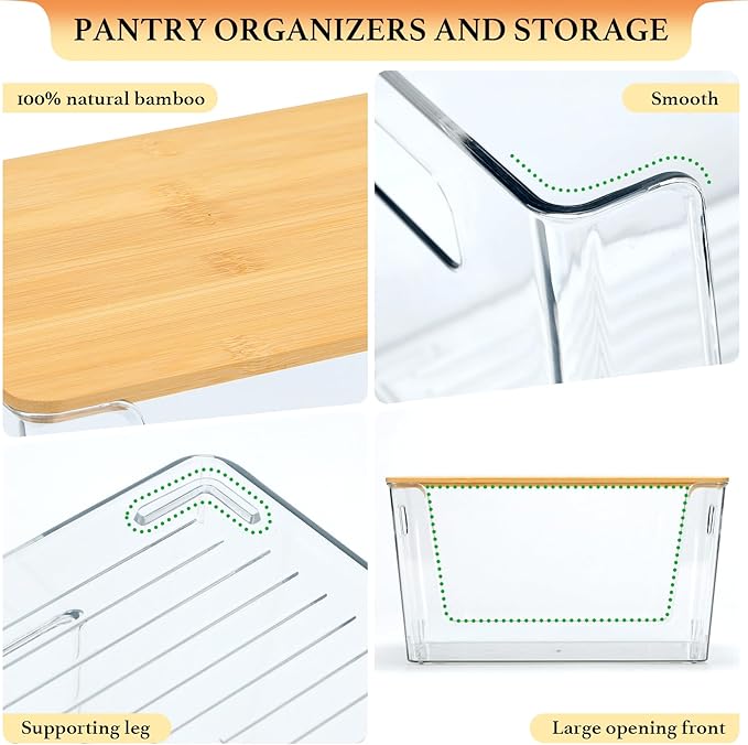 Trash Bag Holder with Bamboo Lid - Stackable Under Sink Organizer & Garbage Bag Dispenser for Kitchen Organization - Large Plastic Holder for Laundry Room, Pantry, Bathroom, Cabinets, 1 Pack