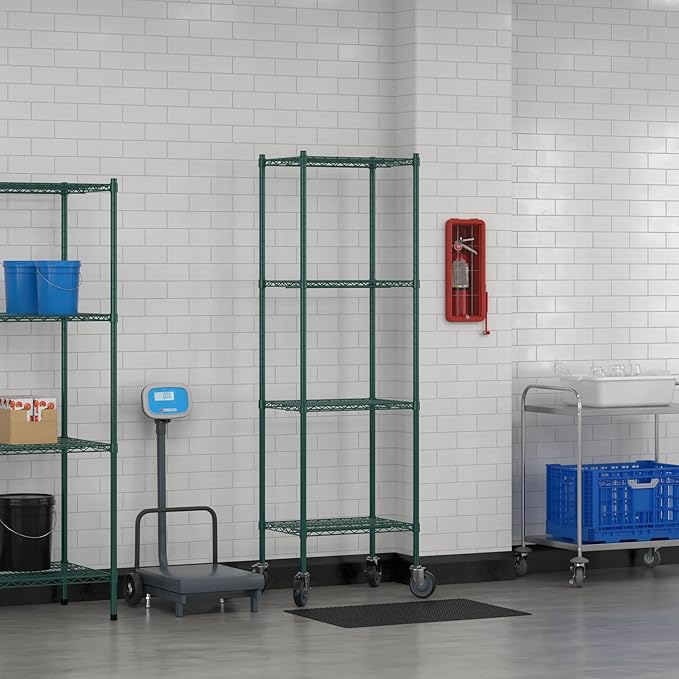Commercial NSF Listed Green Epoxy Mobile Wire Shelving Kit 18" x 24" x 80", with 4 Shelves Perfect for Warehouse, Walk-in Refrigerator, Freezer, Grocery Store, Restaurant, Dishroom