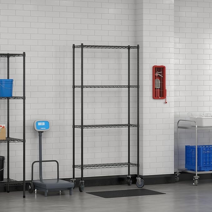 Commercial NSF Listed Black Epoxy Mobile Wire Shelving Kit 12" x 36" x 80", with 4 Shelves Perfect for Warehouse, Walk-in Refrigerator, Freezer, Grocery Store, Restaurant, Dishroom