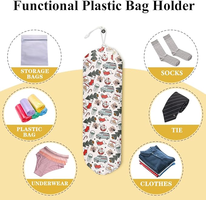 Bohemian Christmas Movie Pattern Grocery Bag Holder and Dispenser Christmas Plastic Bags Organizer Garbage Shopping Trash Bags Storage for Kitchen Home Housewarming Gifts for Women Friends