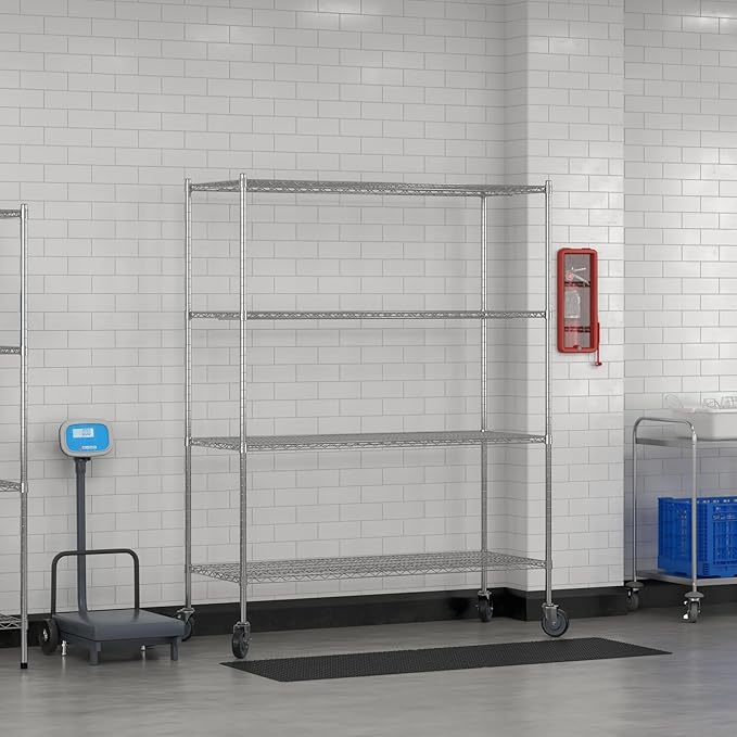 Commercial NSF Listed Chrome Mobile Wire Shelving Kit 24" x 60" x 80", with 4 Shelves Perfect for Warehouse, Walk-in Refrigerator, Freezer, Grocery Store, Restaurant, Dishroom