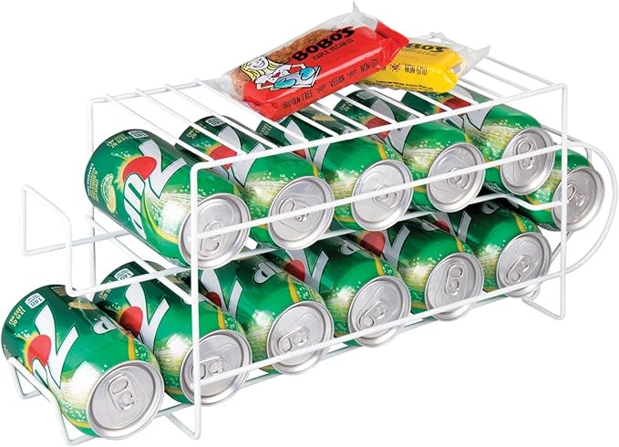 mDesign 2-Tier Metal Wire Standing Pop/Soda and Food Can Dispenser Storage Rack Organizer with Top Shelf for Kitchen Pantry, Countertop, Cabinet - Holds 12 Cans - 2 Pack - White