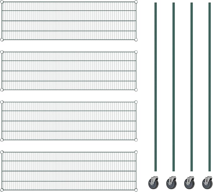Commercial NSF Listed Green Epoxy Mobile Wire Shelving Kit 18" x 60" x 80", with 4 Shelves Perfect for Warehouse, Walk-in Refrigerator, Freezer, Grocery Store, Restaurant, Dishroom