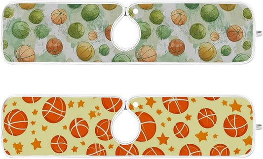 2 PCS Kitchen Sink Splash Guard 23.6 Inch Faucet Mat for Kitchen Sink Bathroom Sink Faucet Absorbing Drip Drain Mat Pad Microfiber Soft Washable Orange and Green Basketball Stars