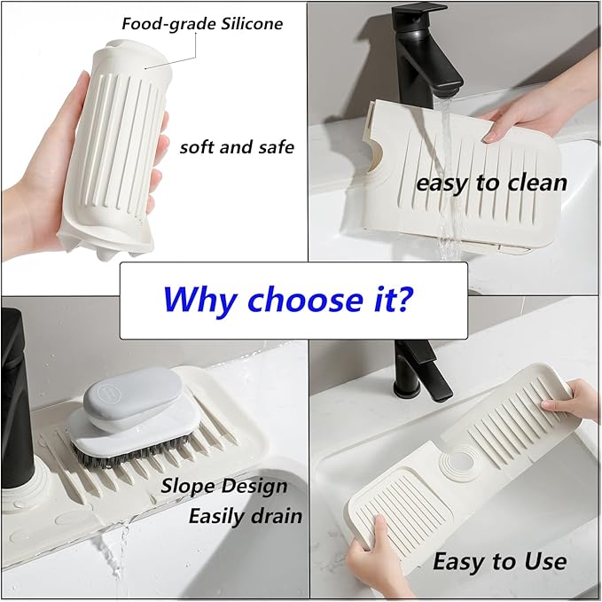 MOODKEY Silicone Sink Protector - Splash Guard, Drip Catcher Tray, Sponge Holder, Fits Faucet Tube within 2.5" (Black, 14.6'')