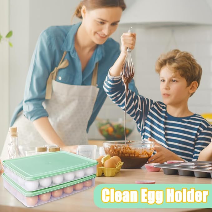 2PCS Deviled Egg Containers with Lid,Portable Storage Carrier Egg Holder,Stackable Plastic Egg Tray Carrier for Kitchen,Fridge,Keep Fresh,Easter(48 Eggs)