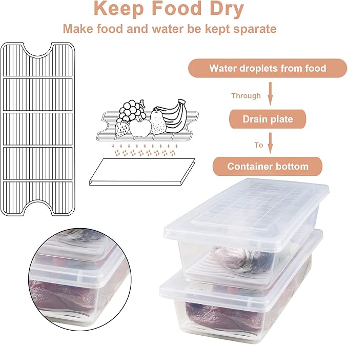 Yiautao Food Storage Container, Plastic Food Containers with Removable Drain Plate and Lid, Stackable Portable Freezer Storage Containers - Tray to Keep Fruits, Vegetables, Meat and More (4,Small)