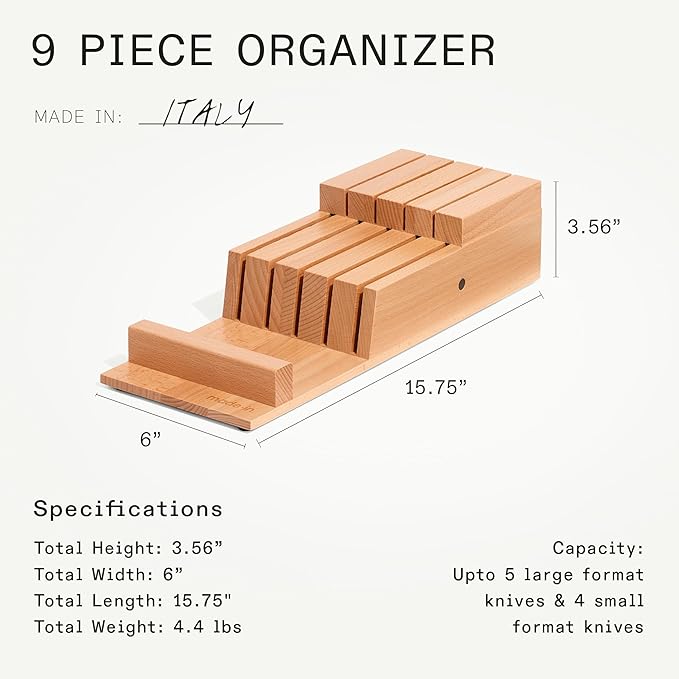 Made In Cookware - 9 Piece Knife Organizer - Italian Beechwood - Crafted in Italy