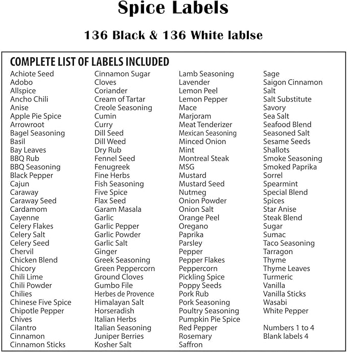 278 Pcs Clear Spice Labels Stickers Preprinted Waterproof,Small-Stickable -Removable,139 Black+139 White Handwriting Letters, Work on Salt Pepper Seasoning Jars