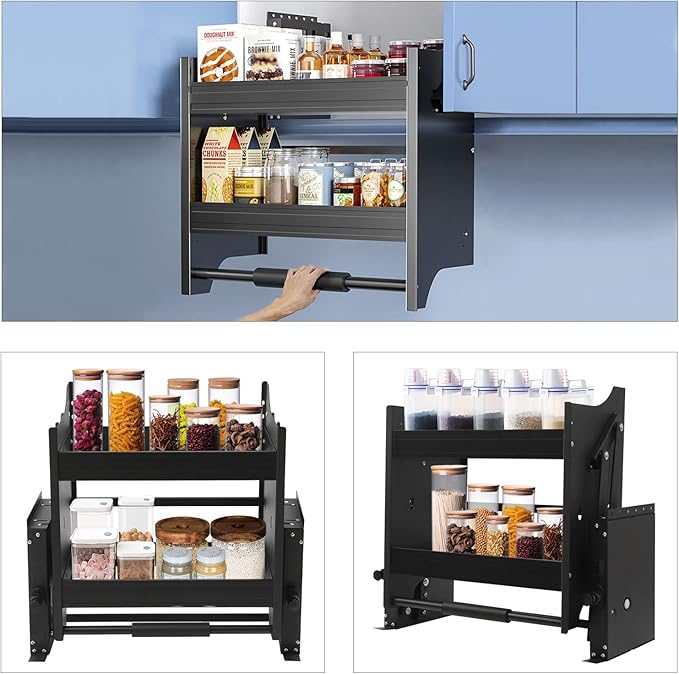 Blind Corner Cabinet Pull Out,2 Tier Kitchen Corner Cabinet Pull-Down,Pull-Down Dish Rack with Adjustable Load,Pull-Out Home Organizers(24In Pull Down)
