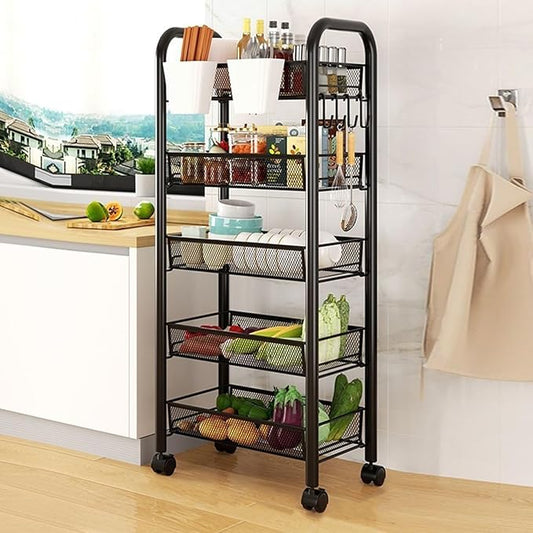 5-Tier Stackable Fruit Vegetable Basket Stand, Pantry Black