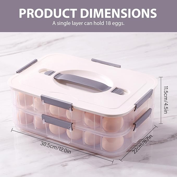 NIDONE Deviled Egg Carrier 2-Layer Plastic Clear Deviled Egg Tray with Lid & Handle & Buckle Thickened 36 Holder for Fridge, Travel, Party