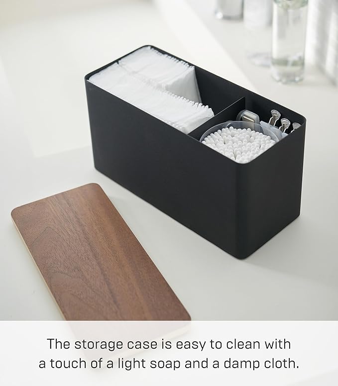 YAMAZAKI Home Rin Countertop Organizer Bathroom Kitchen Counter Organizer Metal Toiletries Holder - Steel + Wood