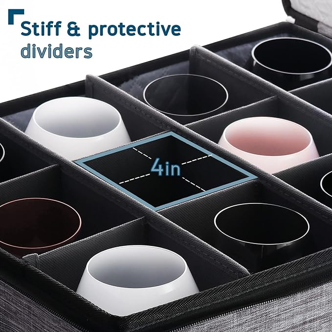 Wine Glass Storage Box with Dividers, 2 Pack Stackable Stemware Storage Cases, Service of 24 Glassware Storage Containers, Quilted China Storage Containers for Moving and Seasonal Storage, Grey