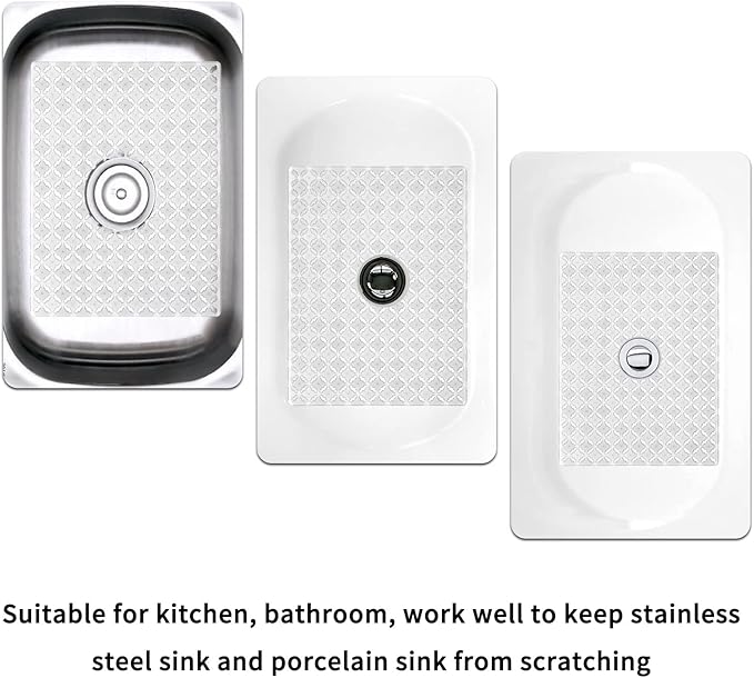 Qulable 2Pack Kitchen Sink Mat for Stainless Steel/Ceramic Sinks, PVC Eco-friendly Protectors for Bottom of Kitchen Sink, Adjustable, Fast Draining, Dots Design, 11.8x15.7 (Translucent)